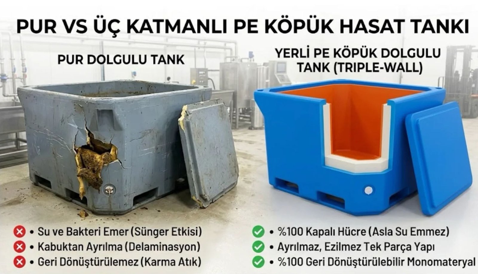 PUR vs Üç Katmanlı PE Köpük Hasat Tankı